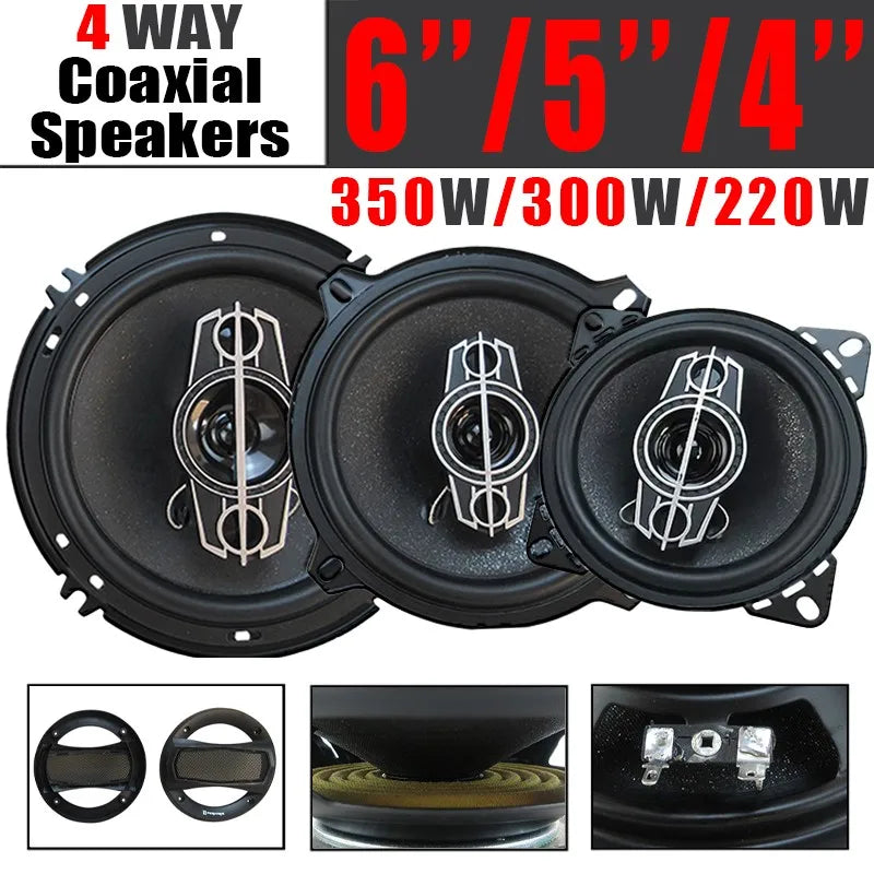 Car Coaxial Speakers – 4-Way Pair in 4, 5 & 6 Inches