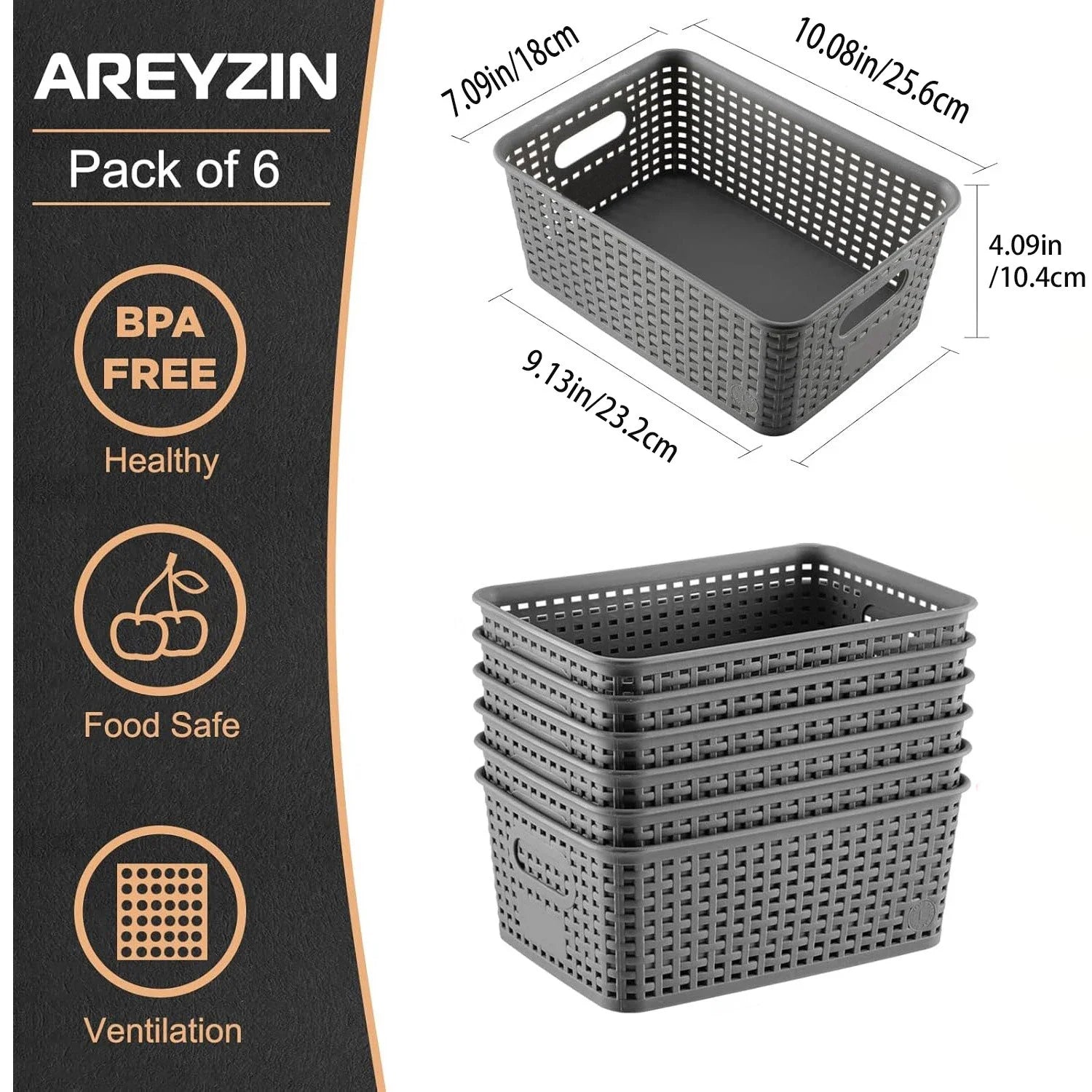 6-Pack Plastic Woven Storage Organizer Baskets — Kitchen & Sundry Boxes