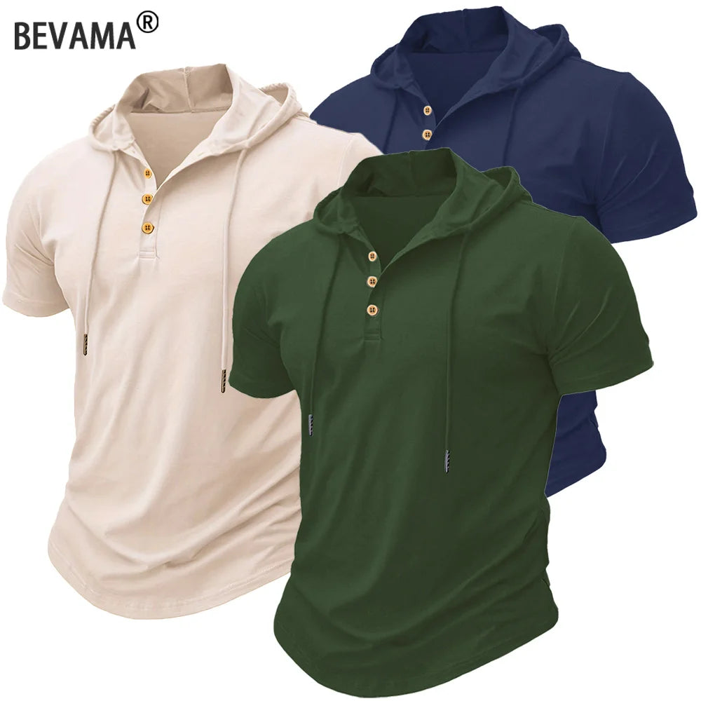 Men's Hooded Short-Sleeve Gym T-Shirt — Athletic Training Tee with Hood