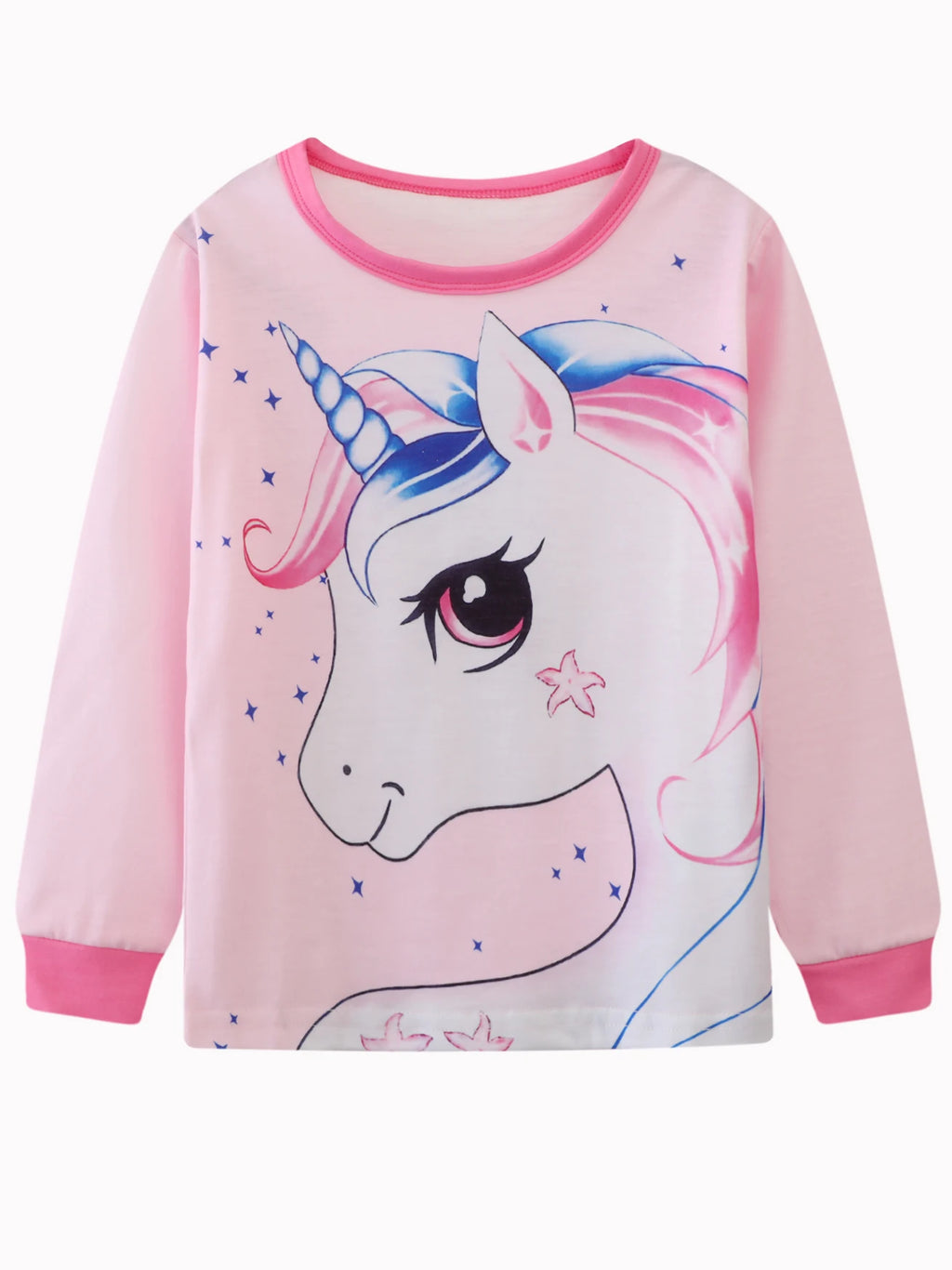 Girls' Unicorn Cartoon Long Sleeve Pajamas | 2-Piece Kids Sleepwear Set