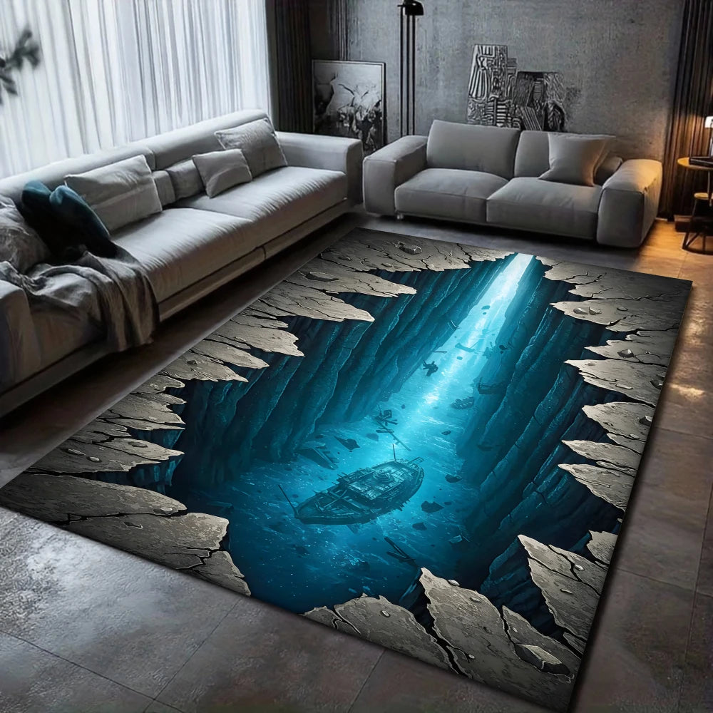 3D Illusion Deep Hole Gaming Room Rug – Non-Slip Area Carpet for Living Room, Bedroom & Lounge, 5 Designs & 3 Sizes