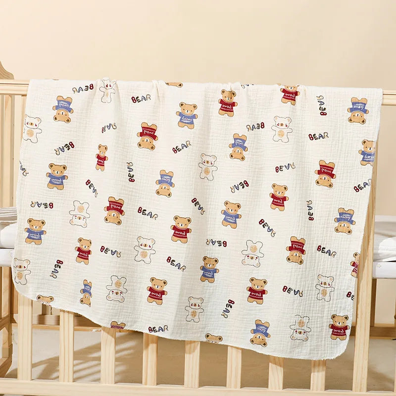 Cartoon Print Cotton Muslin Baby Swaddle Blanket – Soft Breathable Newborn Receiving Blanket
