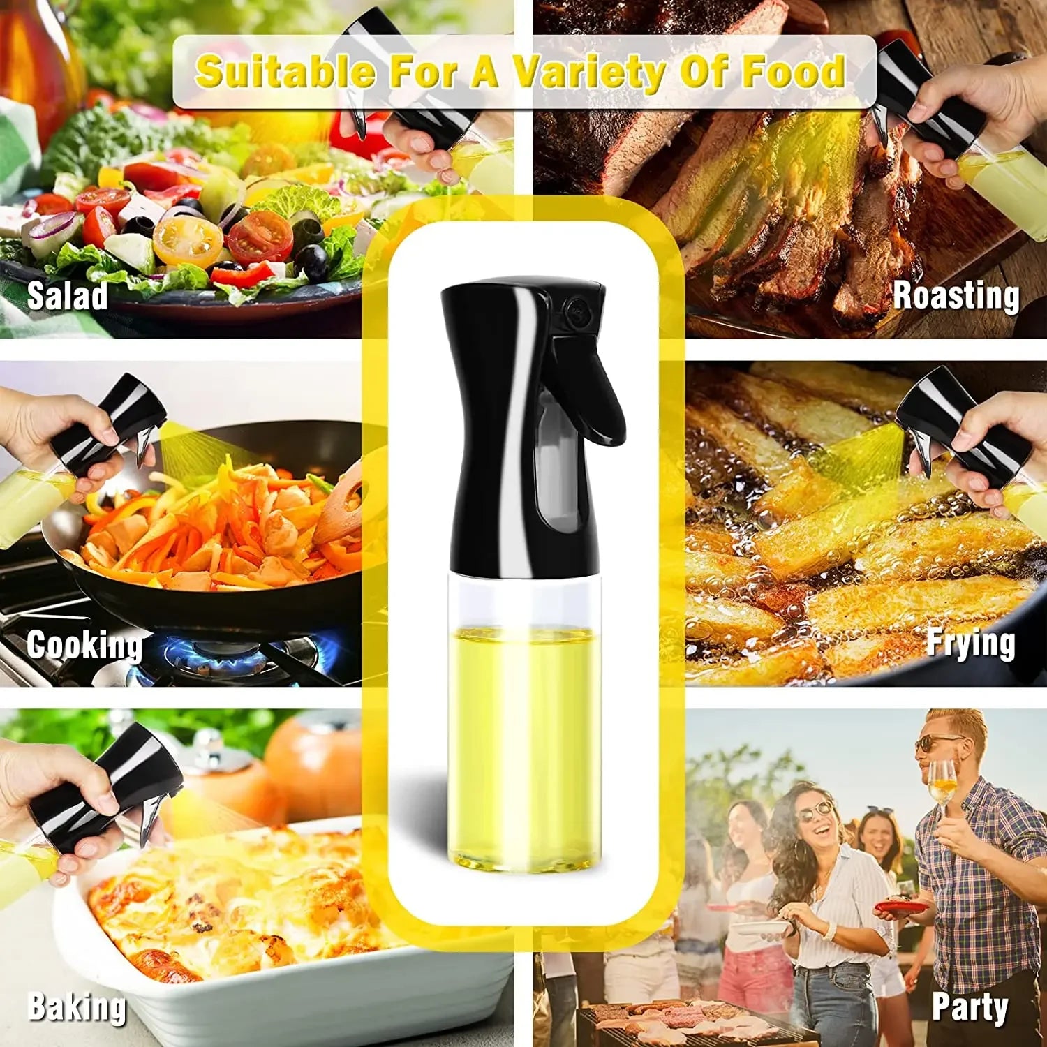 Oil Spray Bottle & Oil Brush — Dual-Use Misting Spray for Cooking & BBQ (200ml / 300ml / 500ml)