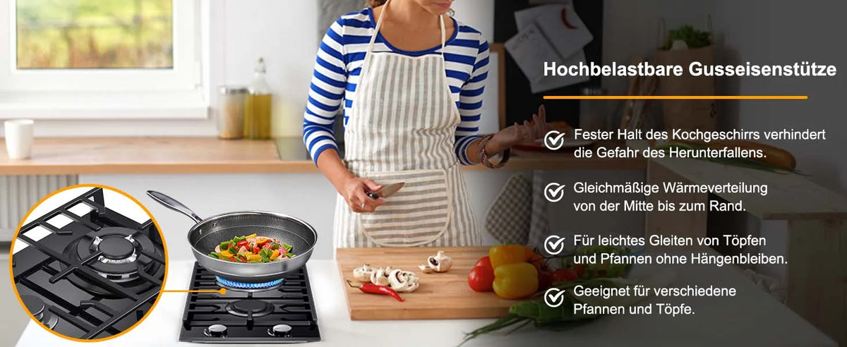 EU Certified 2-Burner Gas Hob – 30cm Tempered Glass, Dual Fuel NG/LPG, 5200W, Flame Failure Safety, Black