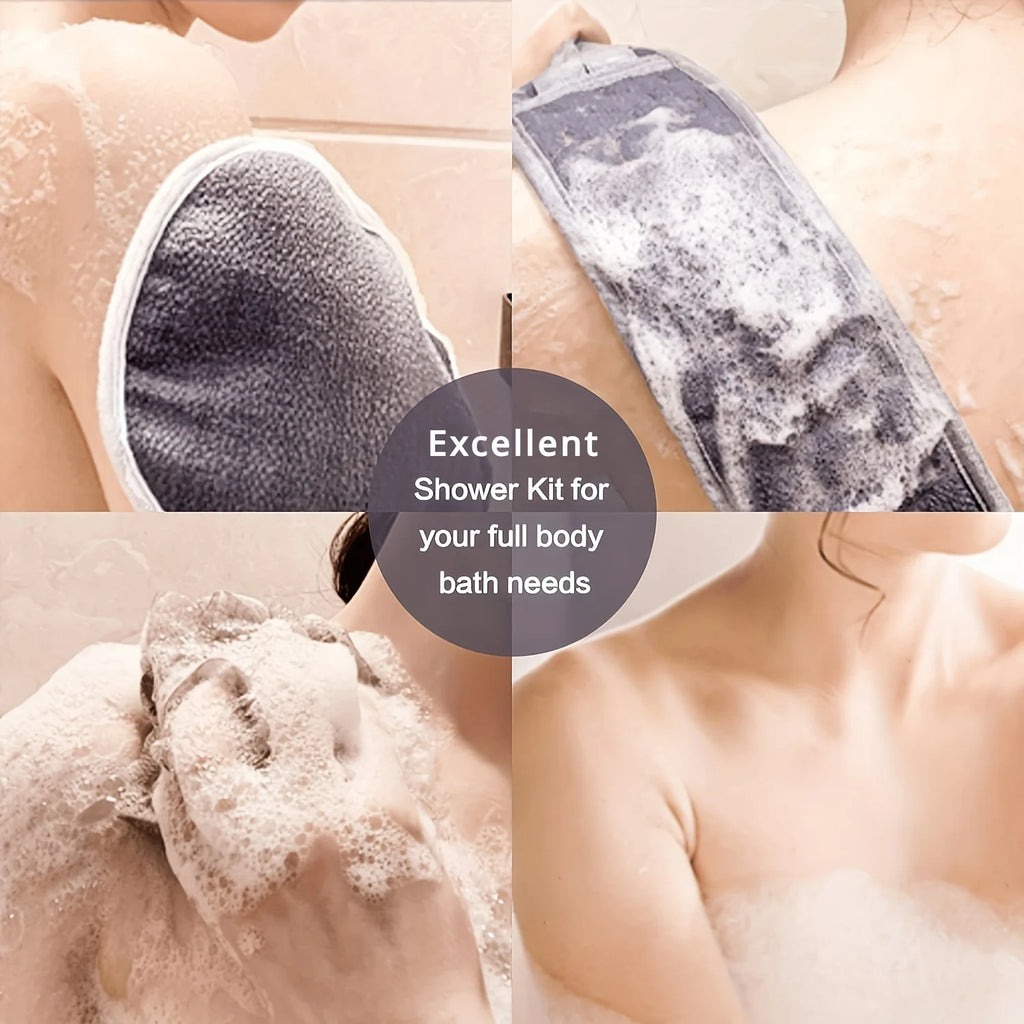 Exfoliating Body Scrubber Set – Back Scrubber, Bath Glove & Shower Loofah Sponge for Deep Clean