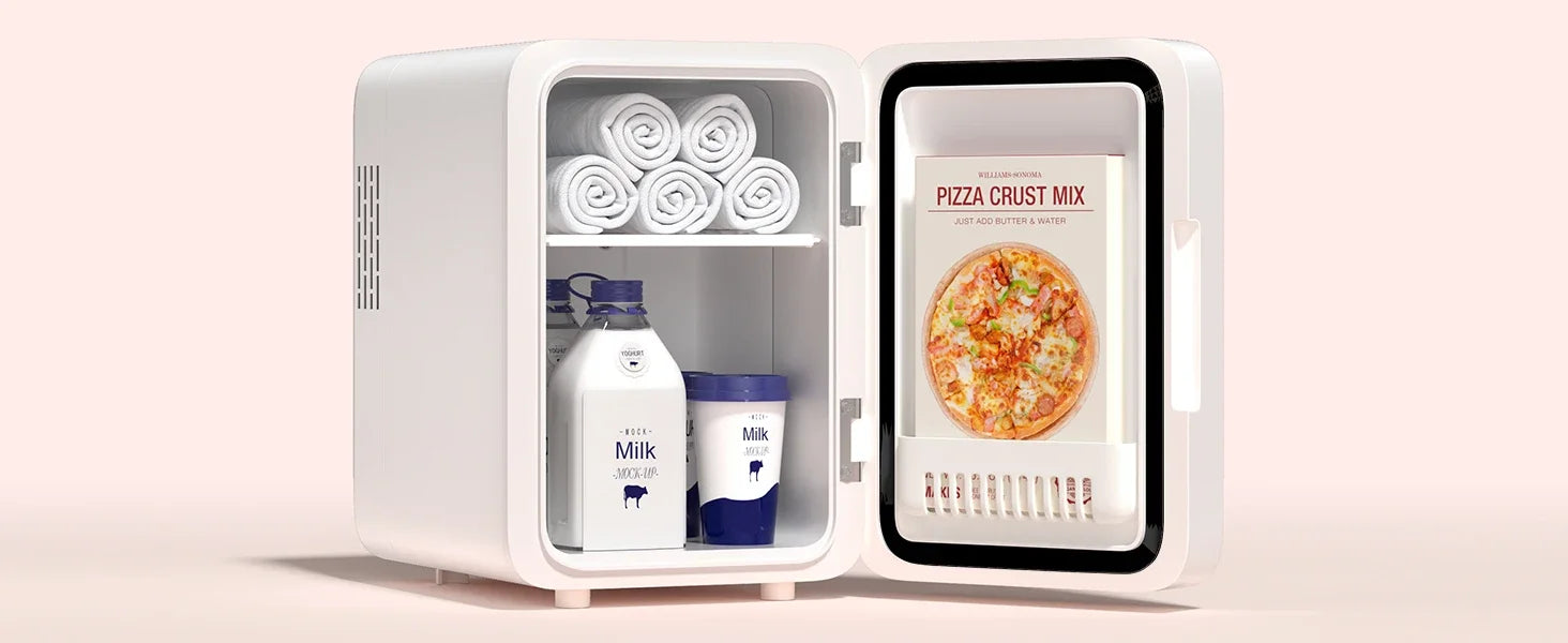Skincare Fridge with Dimmable LED Light Mirror — 4L Makeup Mini Fridge for Bedroom & Car