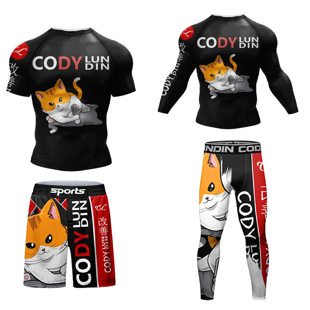 MMA BJJ Rash Guard 3D Print Compression T-Shirt & Pants – Durable Boxing Jogging Tracksuit