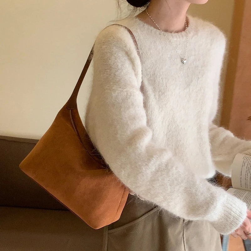 Vintage Faux Suede Hobo Bag – Soft Chamois Leather Shoulder Crossbody Bag for Women