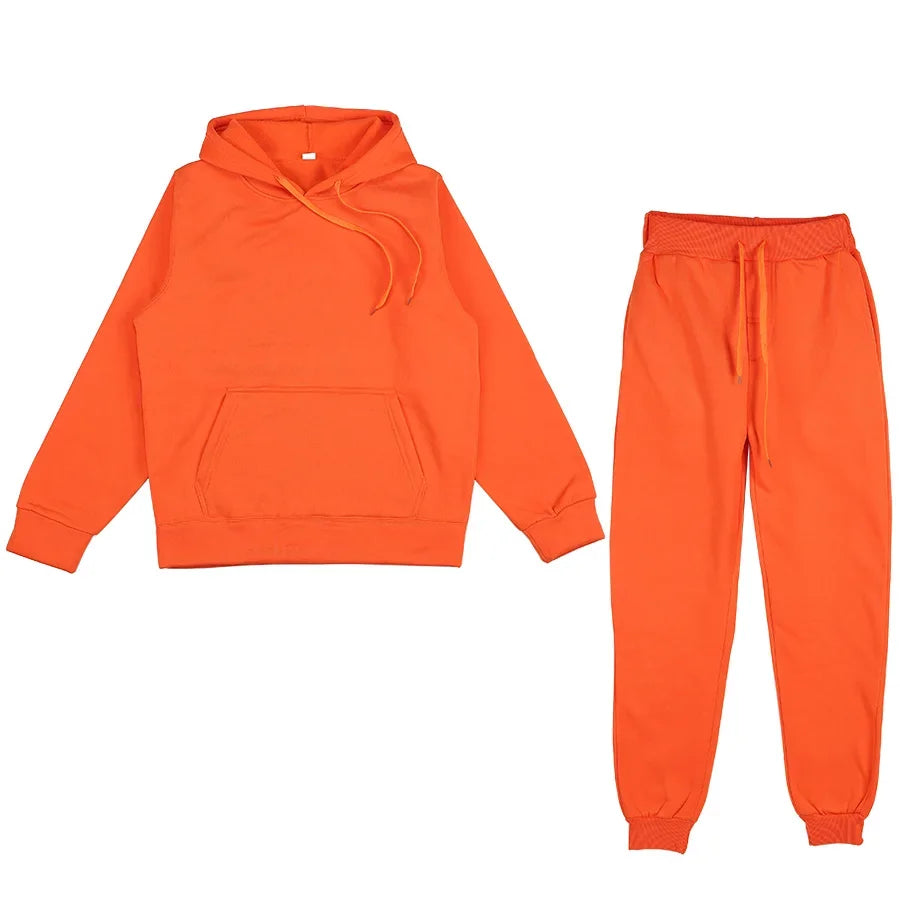 Men's Solid Color Hoodie & Pants Set – Casual Sport Tracksuit for Autumn Winter (S–3XL)