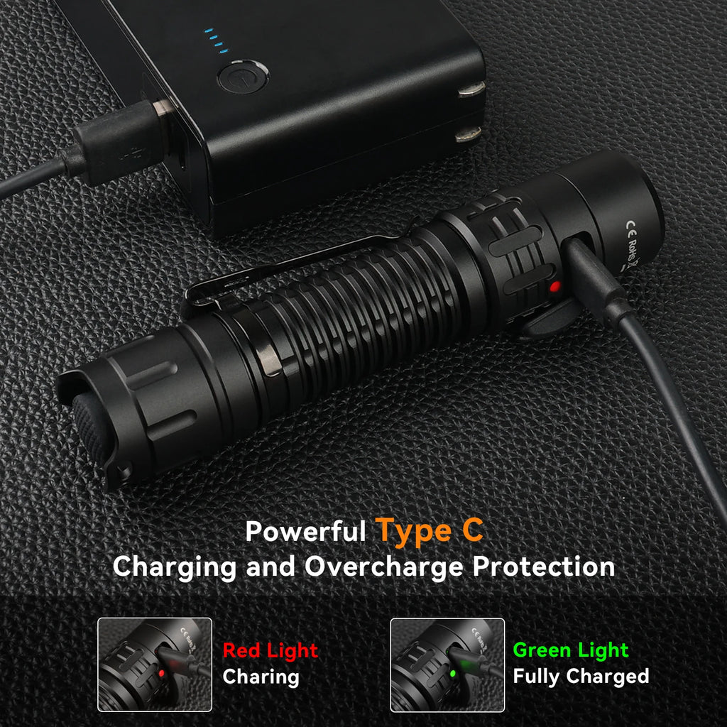 Wurkkos TD02 Tactical Flashlight – 2000 Lumens 18650 Rechargeable Battery