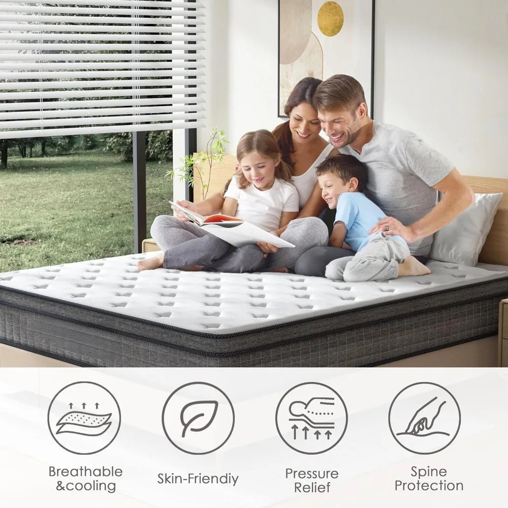 12 Inch Firm Hybrid Mattress — Gel Memory Foam & Individually Coiled Pocket Springs, Mattress in a Box