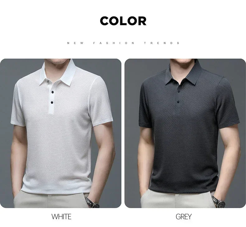Men's Ice Silk Breathable Polo Shirt — Business Casual Short Sleeve Summer Top
