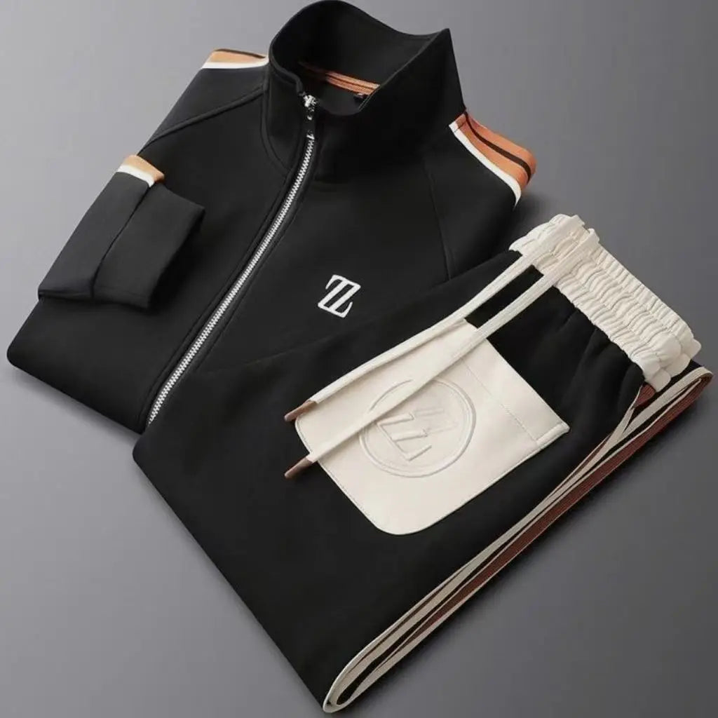 Men's Embroidered Fashion Jacket & Trousers Set – Trendy Sporty 2-Piece Tracksuit