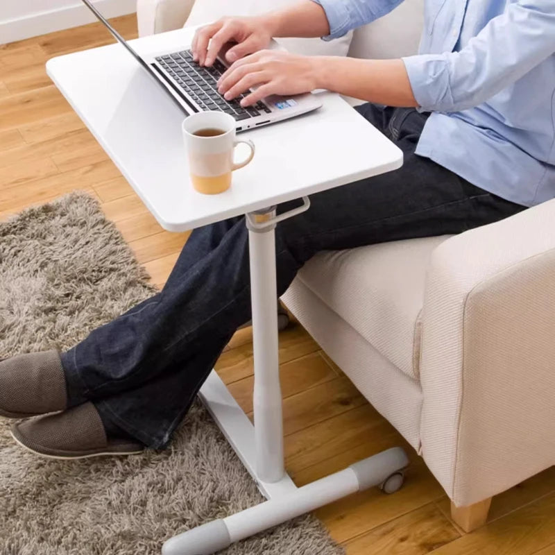 Japanese Style Rolling Desk — Adjustable Height Bedside Table with Brake Wheels & Keyboard Holder