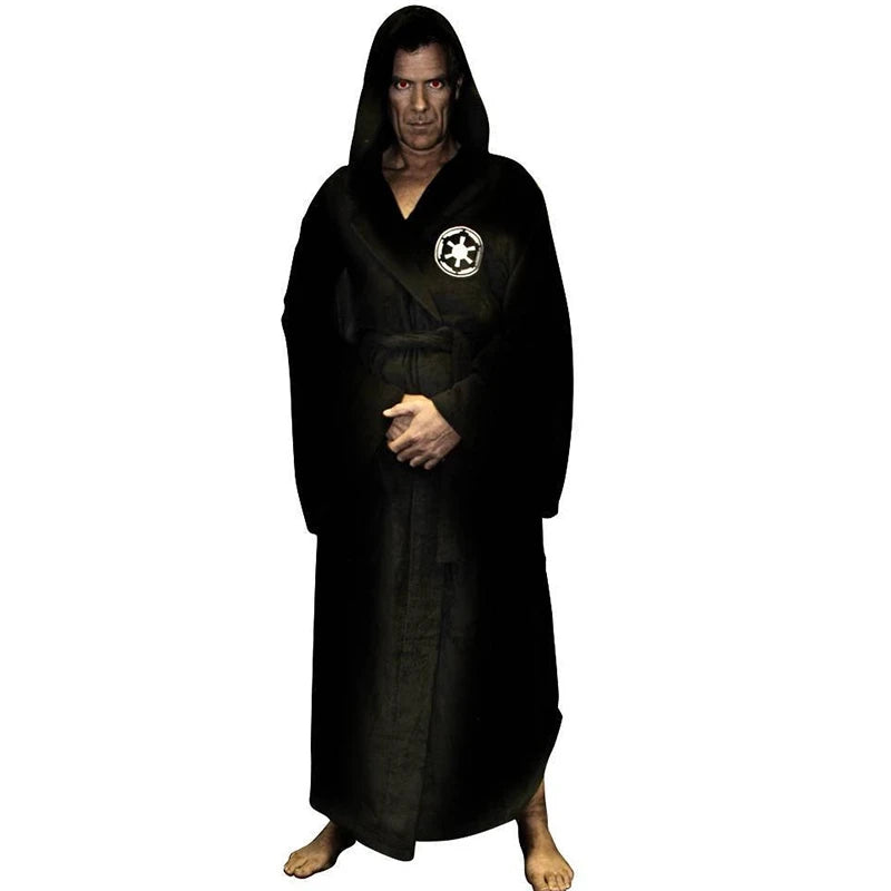 Men's Hooded Thick Flannel Robe | Star Print Winter Bathrobe Homewear