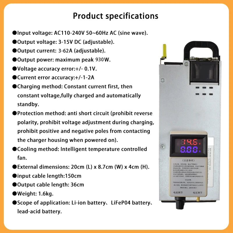 LiFePO4 Battery Charger 12V 62A — Fast Charging for Lithium Iron Phosphate Battery Banks