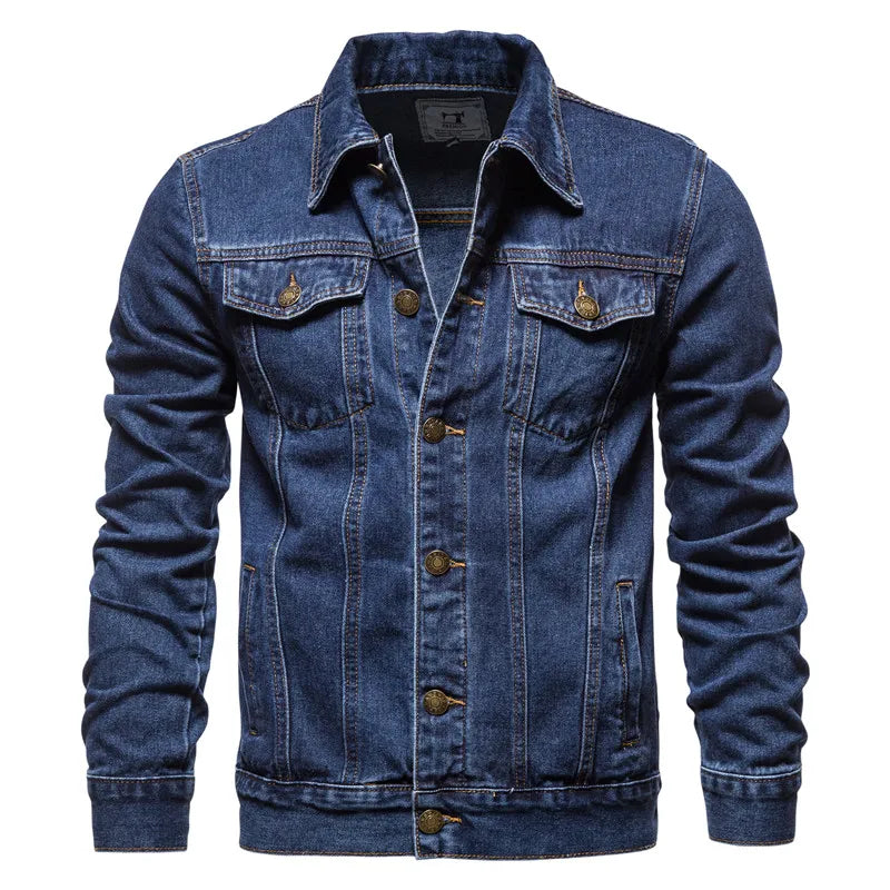 Men's Slim Fit Vintage Denim Jacket – Casual Motorcycle Jean Coat in Black & Blue
