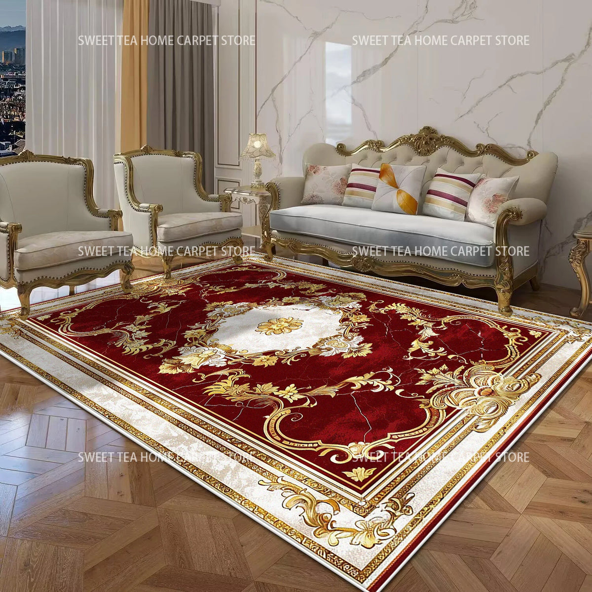 Persian Luxury Red Carpet – Large Non-Slip Living Room Rug, Bedroom & Lounge, 14 Styles & 15 Sizes