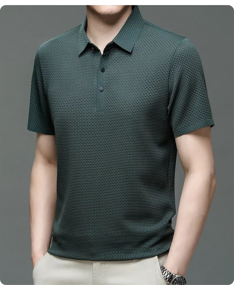 Men's Ice Silk Breathable Polo Shirt — Business Casual Short Sleeve Summer Top