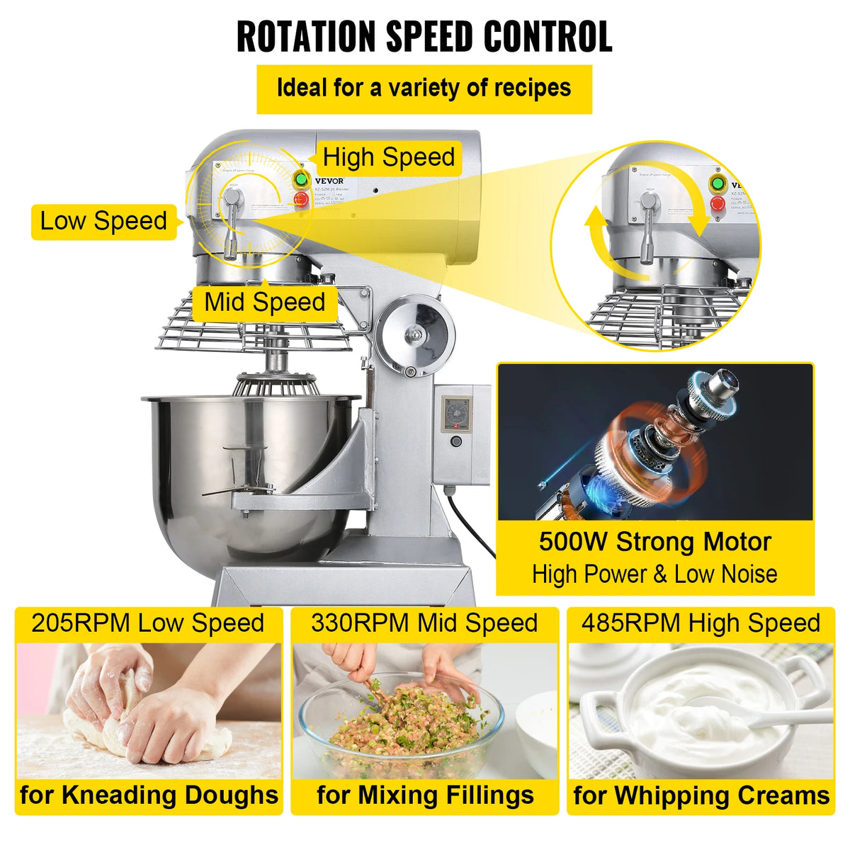 SucceBuy 10Qt 450W Commercial Food Mixer – 3-Speed, Heavy Duty Stainless Steel Whisk & Beater