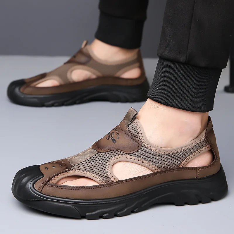 Men's Breathable Mesh Slip-On Sandals – Lightweight Non-Slip Beach & Casual Shoes