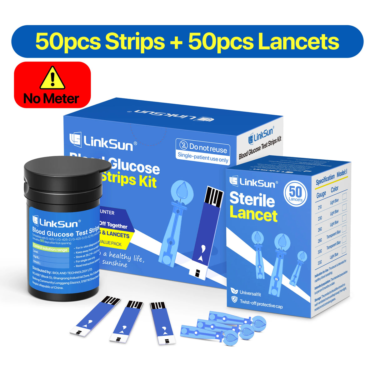 Linksun Blood Glucose Meter G-425-3 Kit – No-Code Glucometer with Test Strips & Lancets