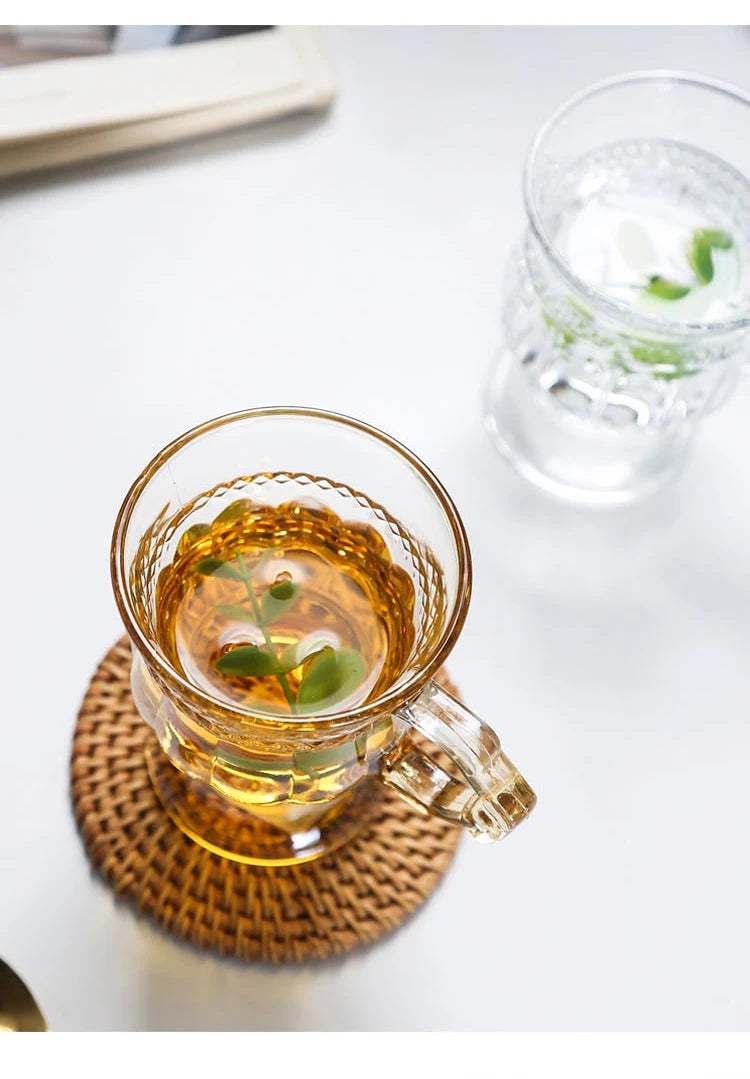 Vintage Embossed Glass Cup with Handle