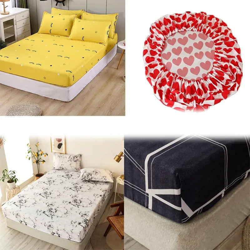 Fashion Print Elastic Fitted Sheet – Non-Slip Mattress Cover with Pillowcase, Multiple Sizes