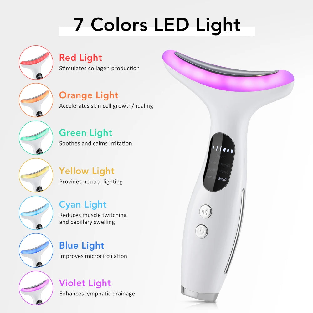 EMS Face & Neck Lifting Device – 7-Color LED, 45°C Heat & Vibration Skin Tightening Anti-Wrinkle Massager
