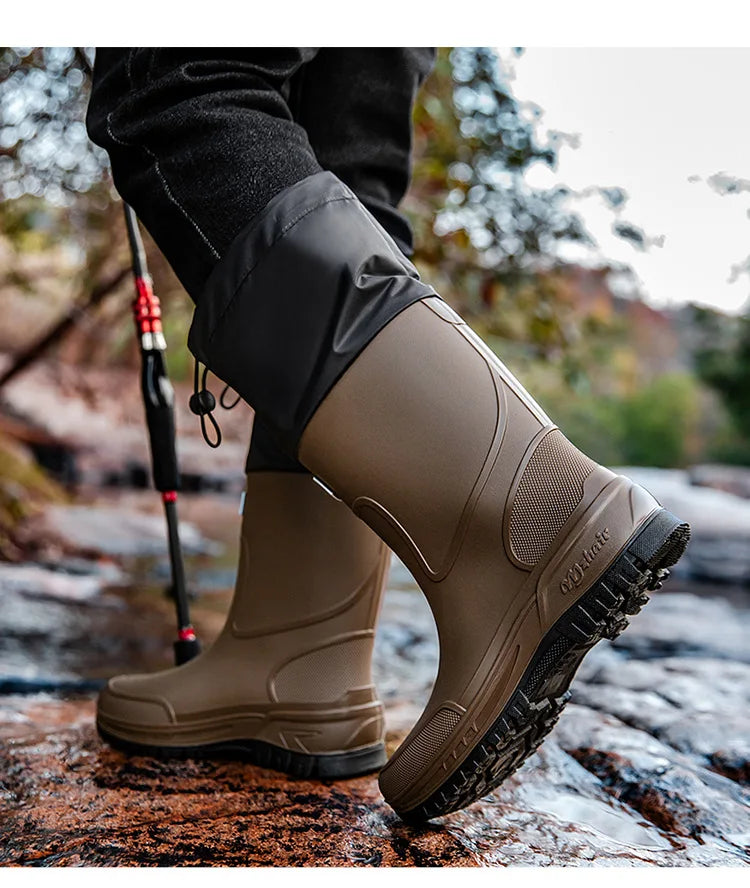 Men's Mid-Calf PVC Rain Boots with EVA Insoles
