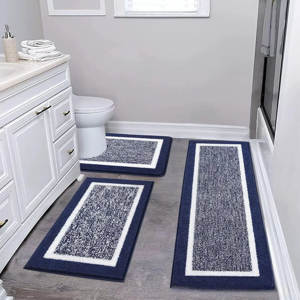 Washable Microfiber Bathroom Rug Set – 3-Piece Non-Slip Absorbent Bath Mats with U-Shaped Toilet Mat, 8 Colors