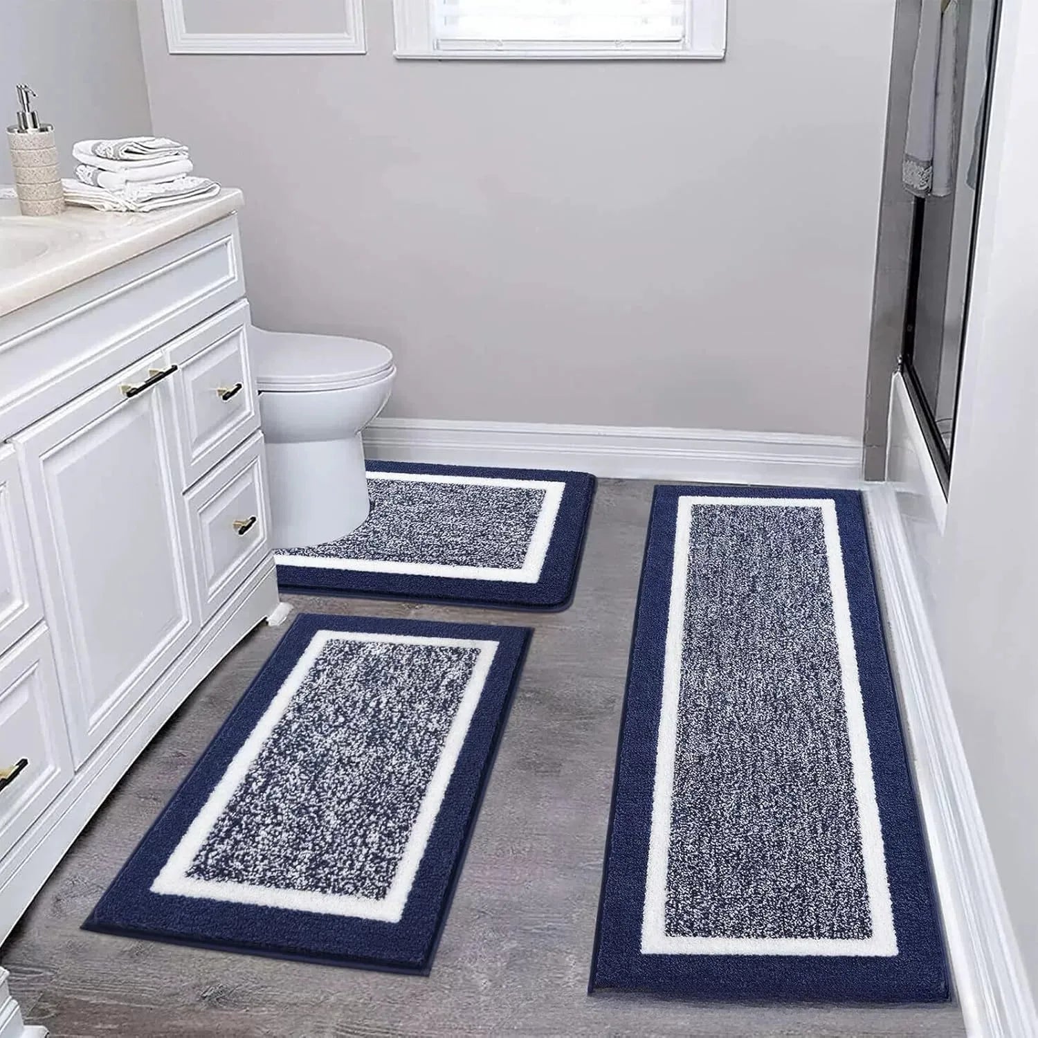 Washable Microfiber Bathroom Rug Set – 3-Piece Non-Slip Absorbent Bath Mats with U-Shaped Toilet Mat, 8 Colors