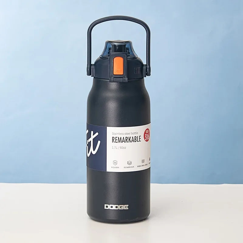 DODGE 1300ml/1700ml Large Capacity Thermos with Pop-Up Straw & One-Key Lid – 6–12Hr, CE Certified, 7 Colors