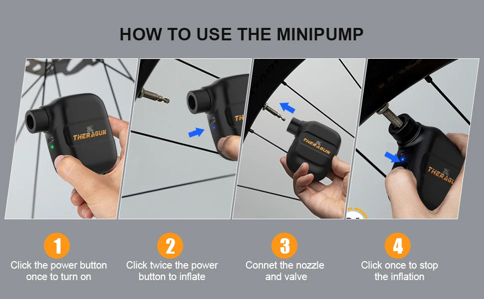 Mini Electric Bike Pump for Presta and Schrader Valves, 100 PSI