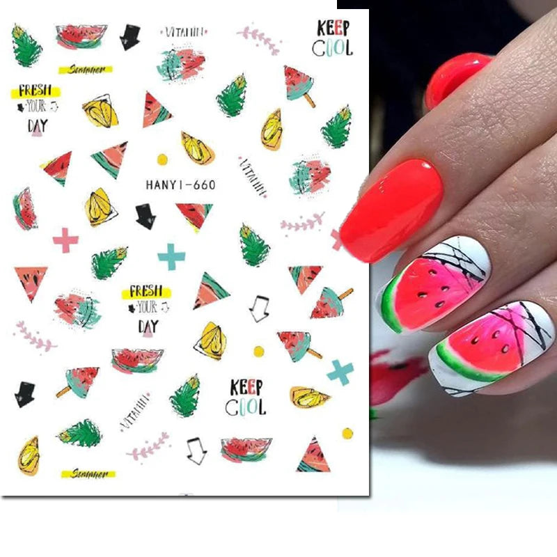 3D Summer Tropical Nail Art Sticker Decals — Palms, Butterflies & Flowers