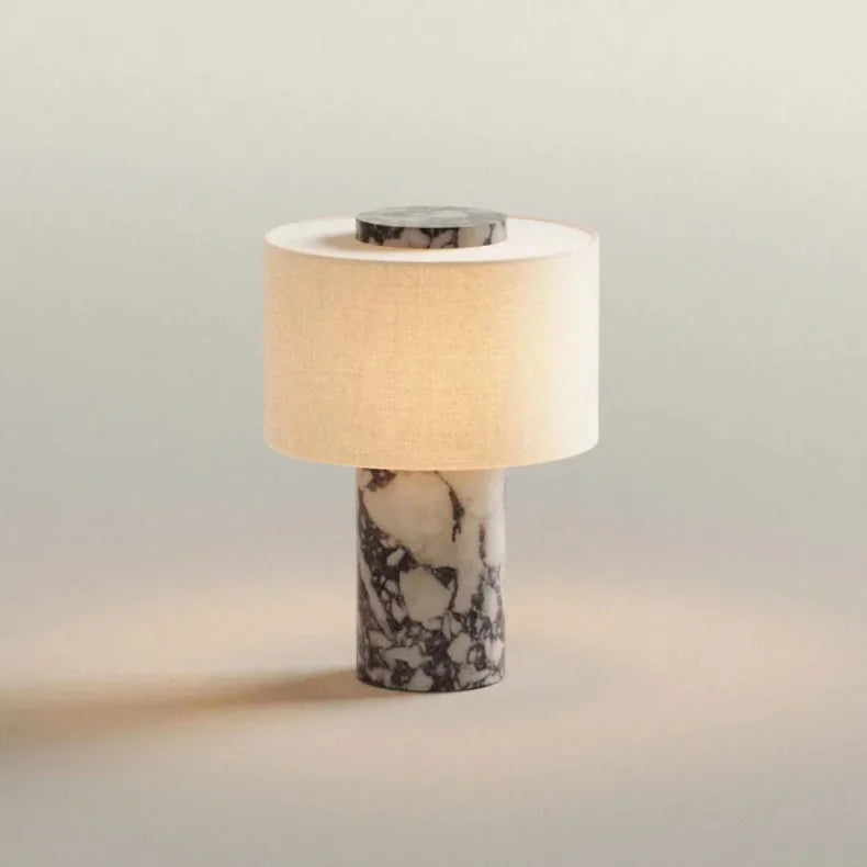 Stone Base Lamp – White Fabric Shade