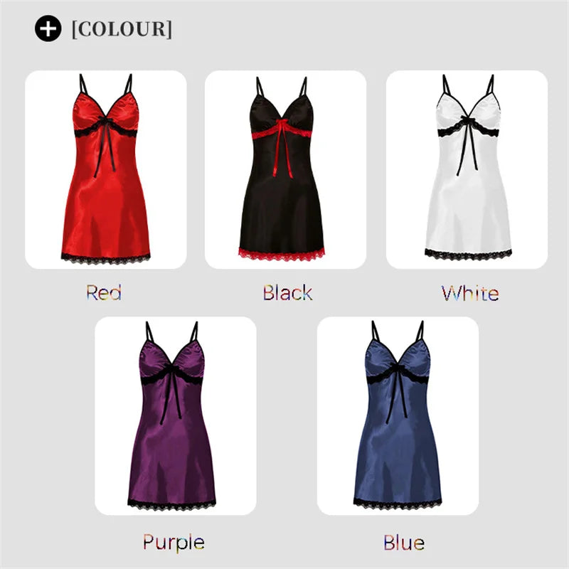 Women's Lace Suspender Nightgown | Sleeveless V-Neck Pajama Dress Multi-Color