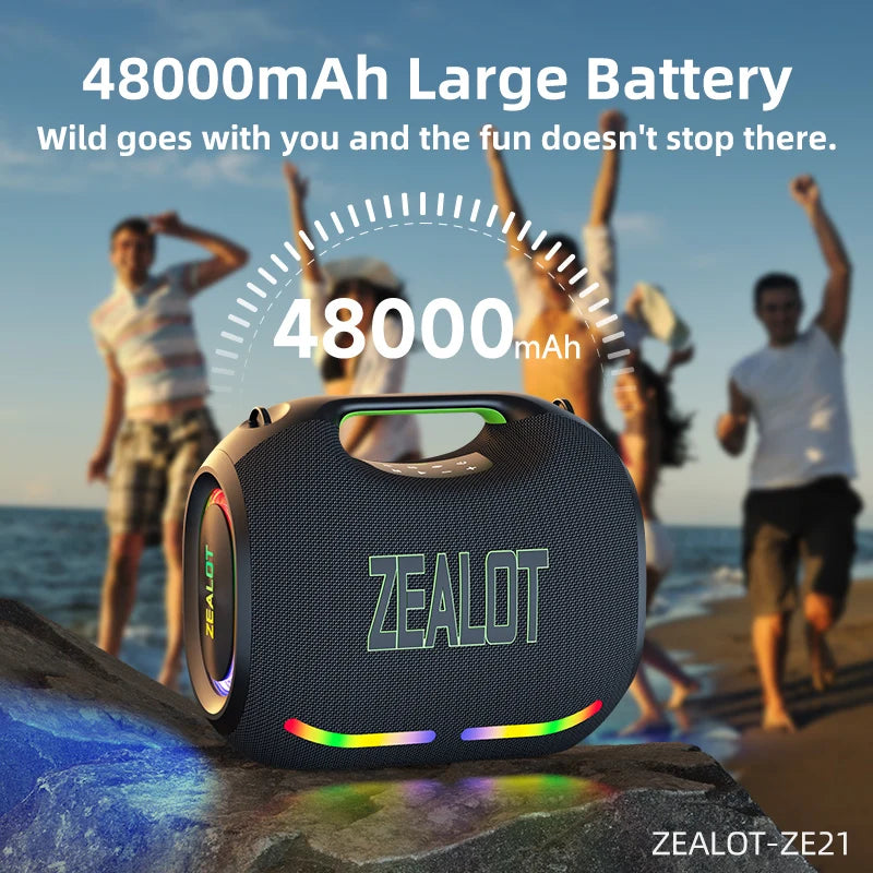ZEALOT ZE21 250W Portable Bluetooth Speaker — Waterproof, TWS, 48000mAh Power Bank