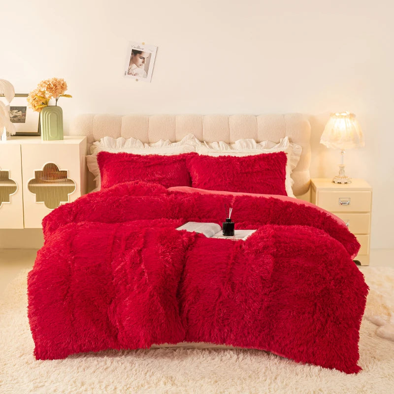 Plush Faux Fur Duvet Cover Set – Luxurious 3-Piece Bedding, 16 Colors & 10 Sizes
