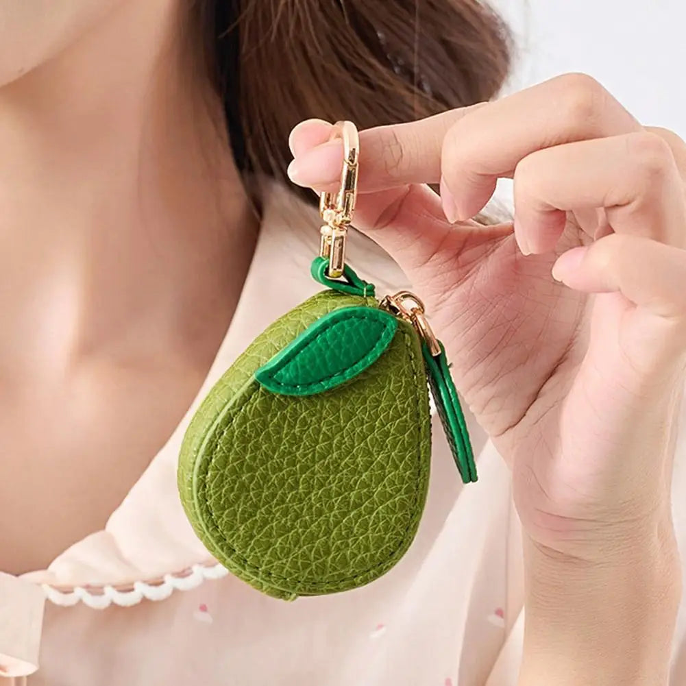 Cute Fruit Shape Leather Coin Purse – Mini Zipper Earphone Bag, Keychain Pendant Wallet for Women & Girls