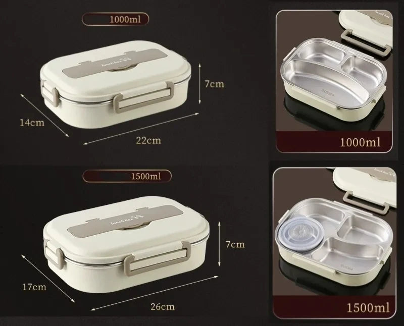 304 Stainless Steel Compartment Lunch Box – 1L to 2L