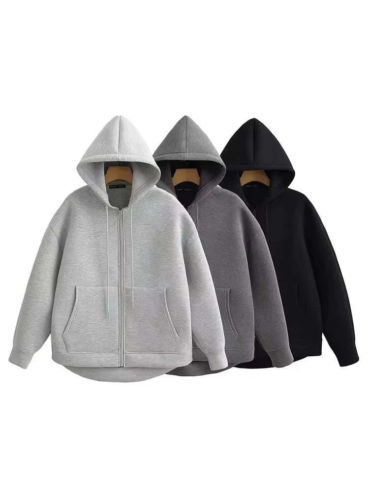 Women's Oversized Zip-Up Hoodie Coat – High Street Double Pocket Outerwear