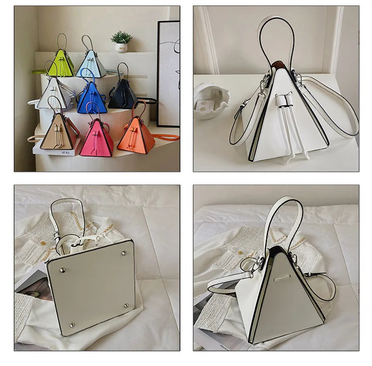 Triangle Shape PU Shoulder Bag – Luxury Designer Hard Shell Crossbody Handbag for Women