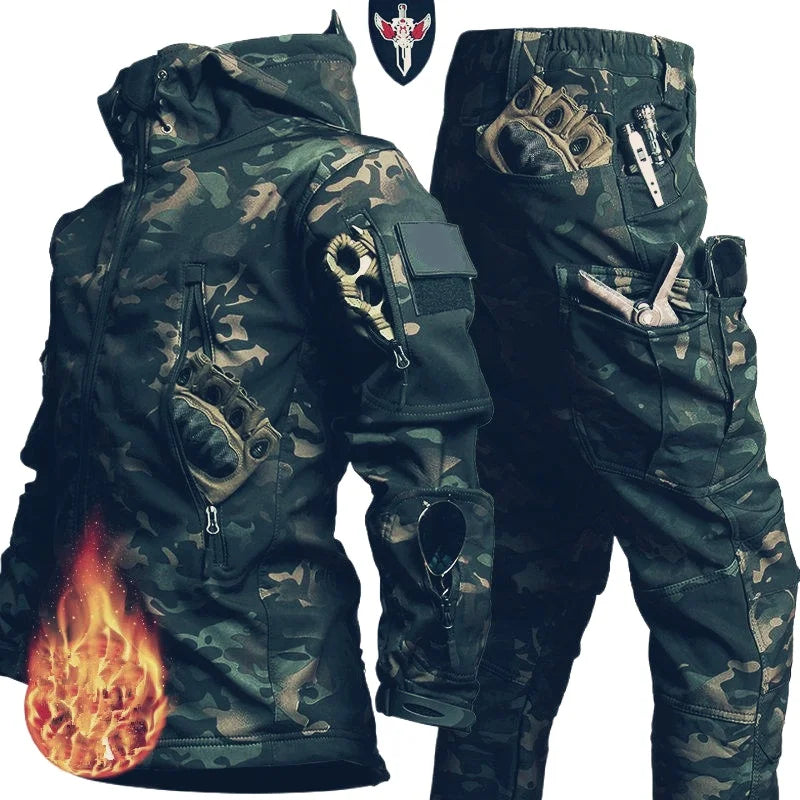 Men's Waterproof Soft Shell Tactical Jacket & Fleece Cargo Pants Set – Outdoor Hiking 5XL 6XL