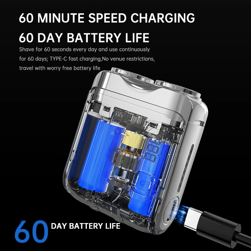 Mini Electric Smart Shaver – Digital Display, Dual Blade Rechargeable Beard Trimmer for Home & Car