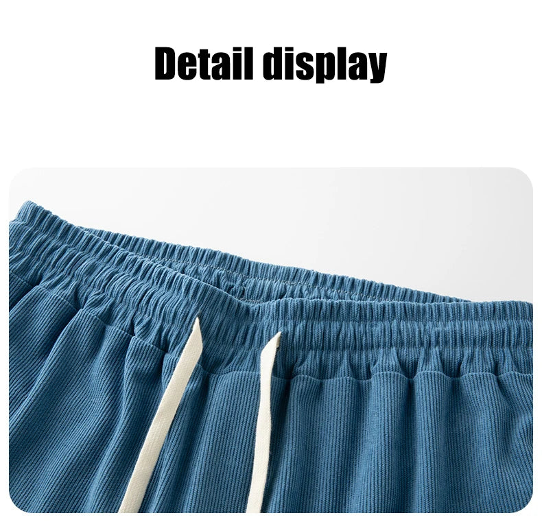 Men's Corduroy Stretch Letter Print Shorts — Casual Textured Shorts