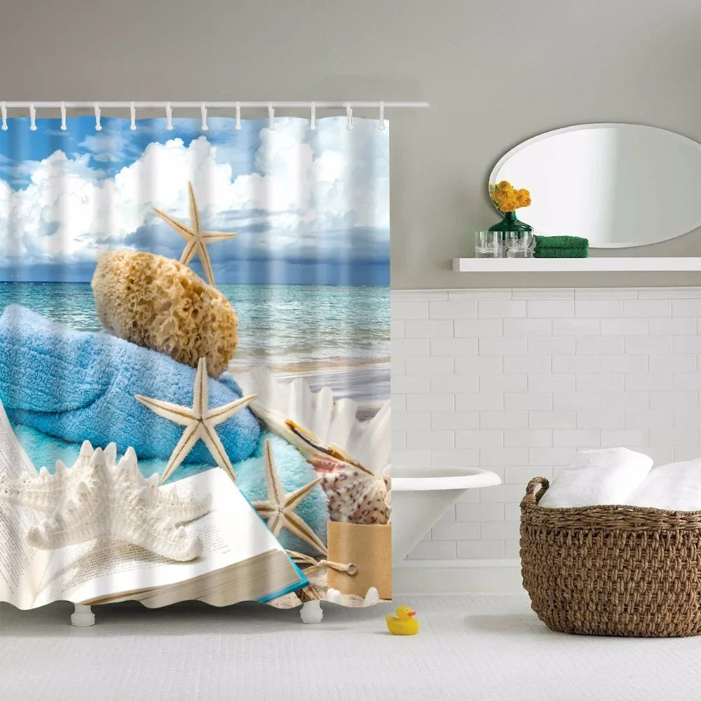 Seaside Beach Shells Bathroom Shower Curtain