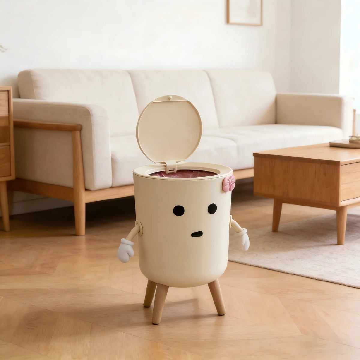 12L Cartoon Trash Can with Flip Lid