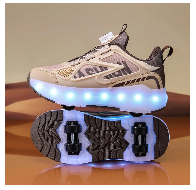 Children's 4-Wheel LED Light Roller Skate Shoes – Removable Wheeled Rolling Sneaker for Kids