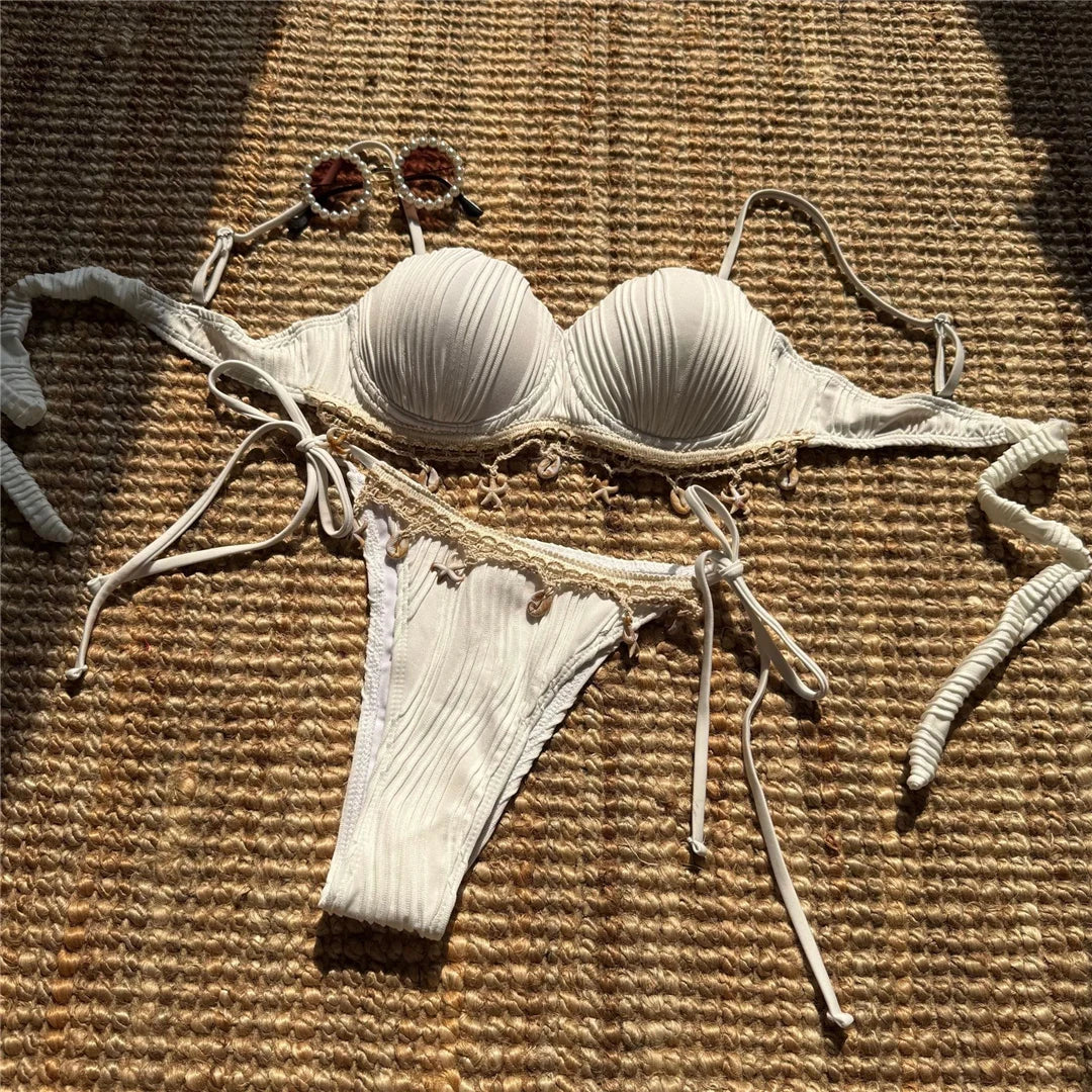 Shell Scalloped Ribbed Underwired Bikini Set — Women's Two-Piece Swimsuit